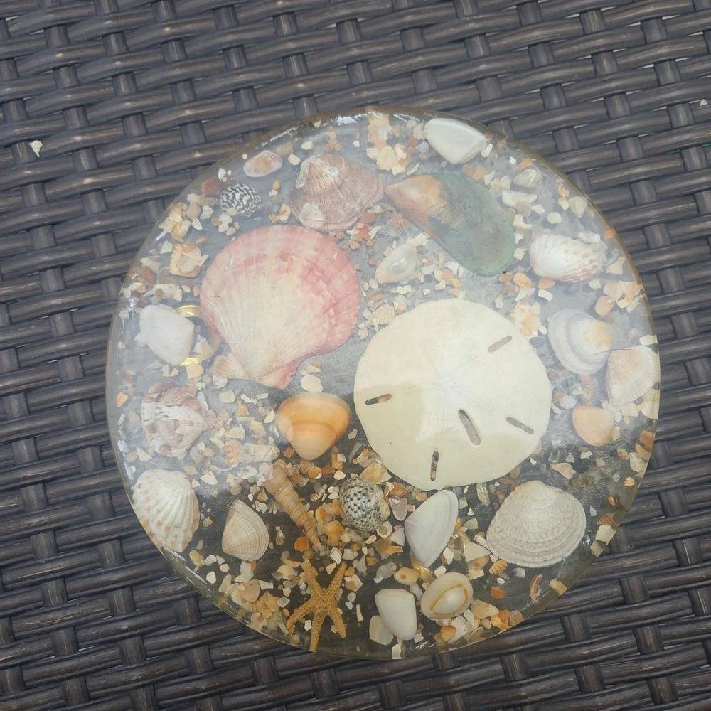 VTG Florida Trivet Seashell Resin Lucite Legend of Sand Dollar 6 3/4